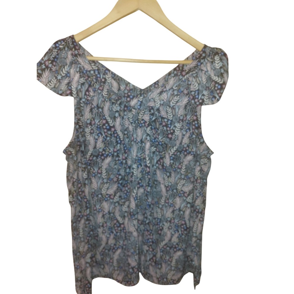 Loft Plus Womens Size 18 Floral Print Blouse Blue Pink Purple Botanical Top